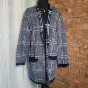 NWOT Banana Republic Blue Windowpane Weighty Cardigan Open Front - Size L